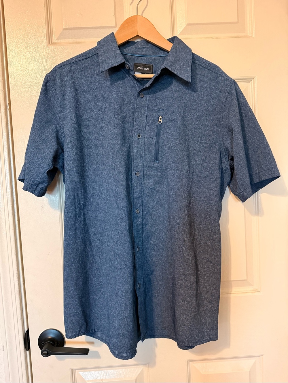 Marmot Caecius Shirt Large Blue Short Sleeve Button Up Wicking Vented